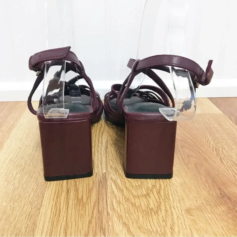 SEYCHELLE Burgundy Braided Leather Chunky Heel Sandal Strappy Woven‎ Size 6